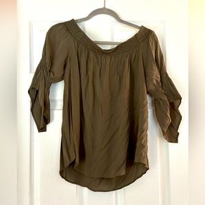 Super soft off the shoulder olive green Express shirt